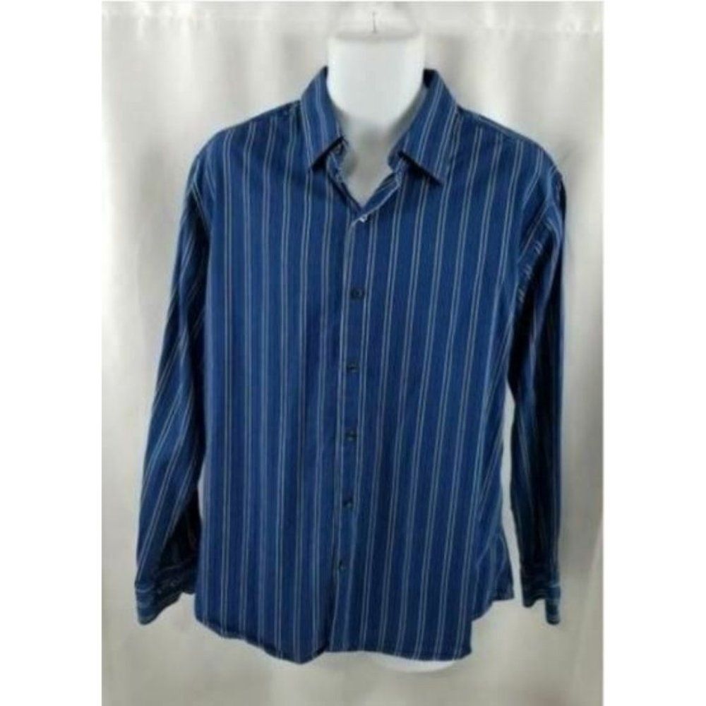 J. Ferrar Men's Blue Striped Multi-Color Long Sleeve Shirt Size XL (17-17 1/2)